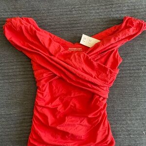 Abercrombie & Fitch Red Off Shoulder Top